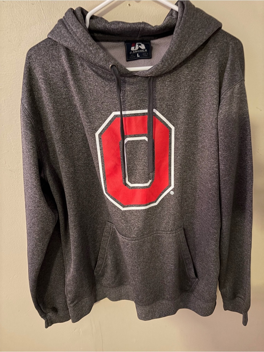 J. America Men's Charcoal Gray Crewneck with Red O Logo